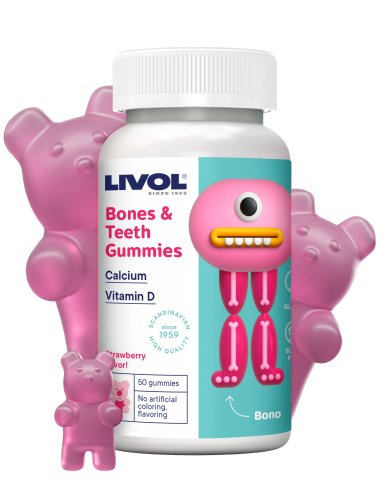 LIVOL Bones & Teeth, 50 košļājamās pastilas