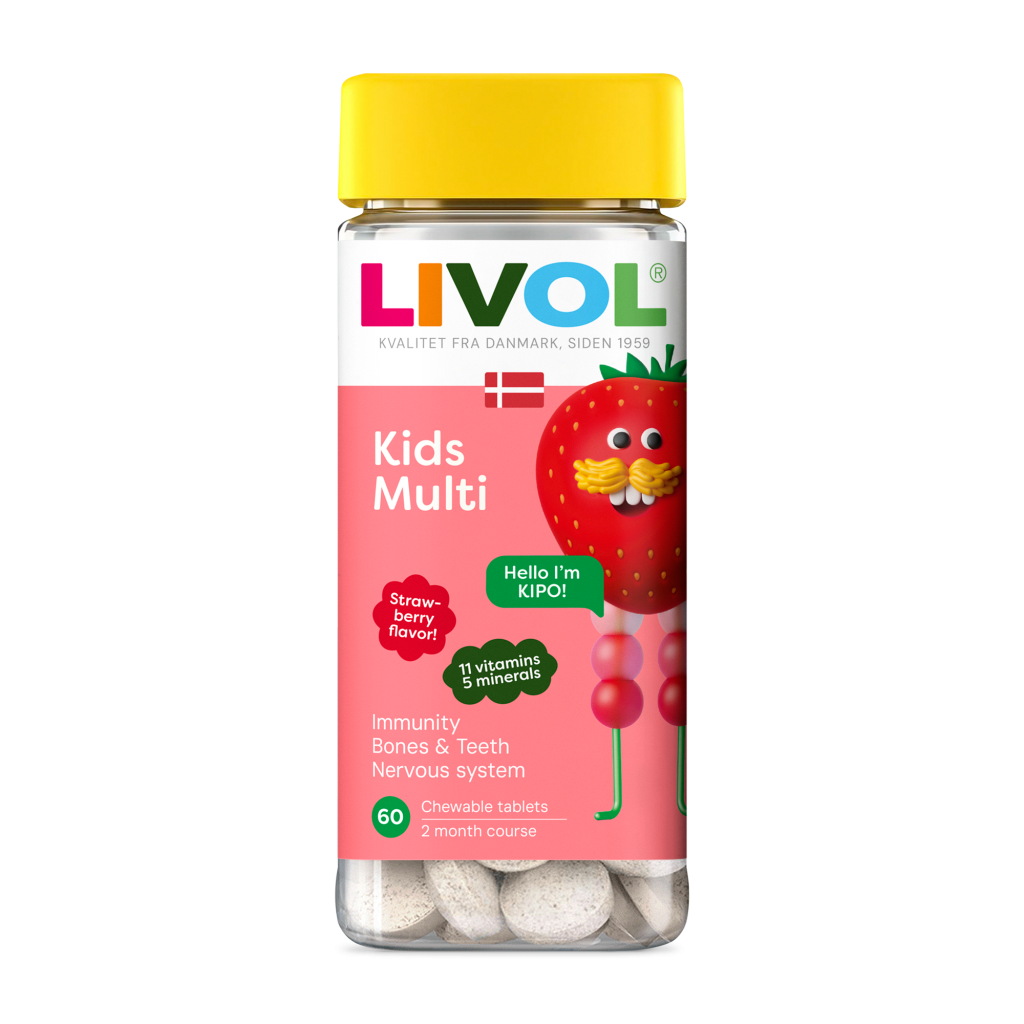 LIVOL Kids Multi ar zemeņu garšu, 60 tabl.
